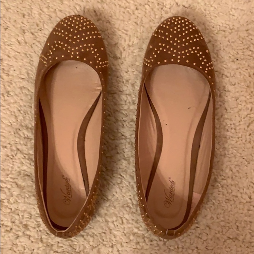 Mauve/tan flats with rose gold sparkles